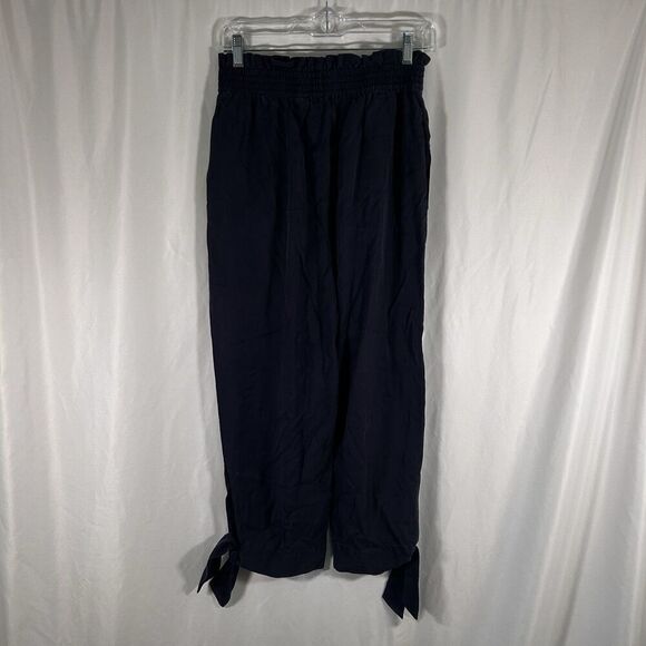 Gianni Bini Silk Blend Pants Women's Medium Navy Blue Pull On Pockets Elastic Wa - Picture 6 of 8